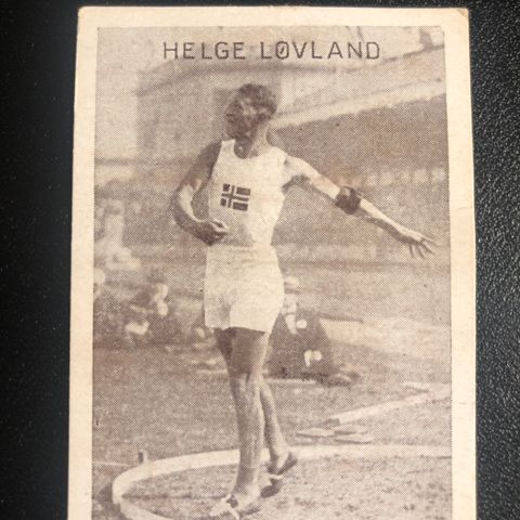 Helge Løvland tikamp spyd hekk friidrett sigarettkort 1930 Tiedemanns Tobak