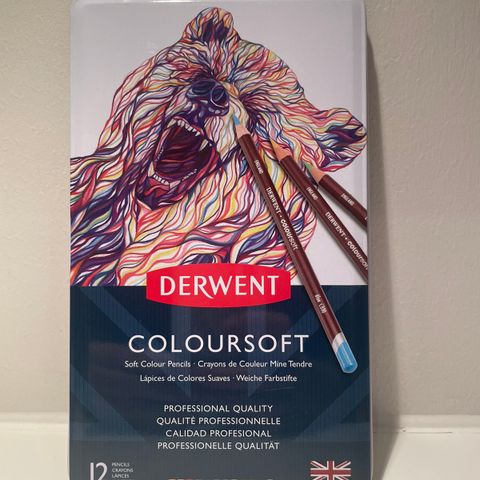 Derwent Coloursoft 12 colored pencils.