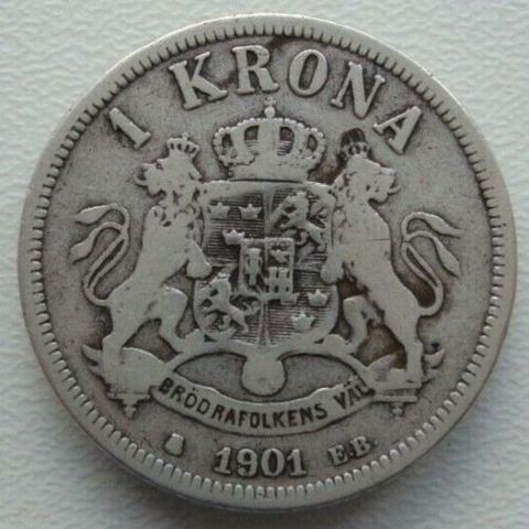 Sølvmynt - Oscar II av Sverige og Norge -  1 sølvkrona 1875.