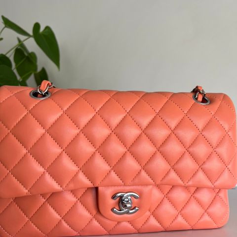 CHANEL - PEACH  LAMBSKIN LEATHER MEDIUM CLASSIC DOUBLE FLAP BAG