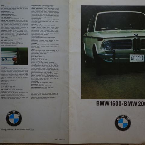 BMW 1600/ BMW 2002  brosjyre 1968