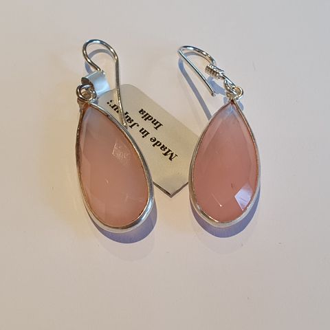 Indian Rose Pink Chalcedony 20cts Silver 925 Sølv Limited Ed Earrings Øredobber