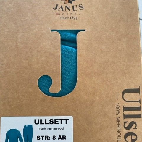 Nytt Janus ullsett barn 8 år pen blågrønn/turkis/petrol farge. Overdel og longs.