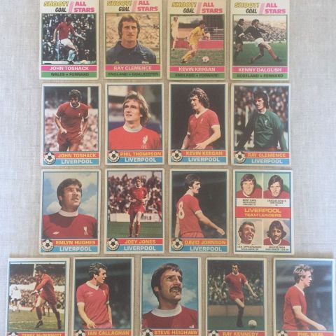 Liverpool - komplett sett 17 Topps 1977 fotballkort inkl Dalglish og to Keegan