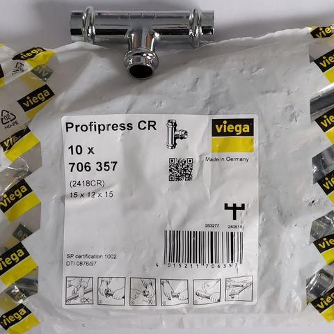 10 stk Profipress CR T-rør 15 x 12 x 15 mm.