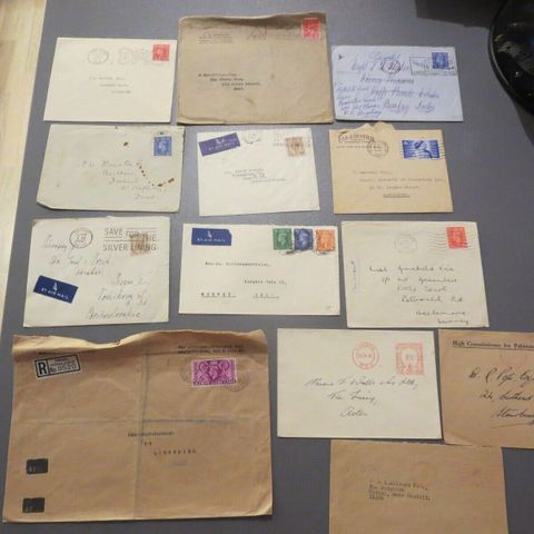 13 Stk brev England 1940-50 Air mail pent stemplet frimerker (lot13)