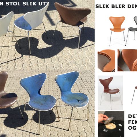 Møbel polstring Arne Jacobsen skall stoler  ''Syverstole'' ''Liljen''  etc..