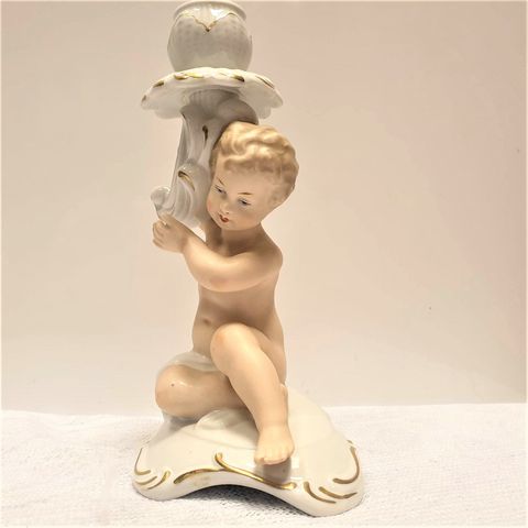 Vintage porselen lysestake Wallendorf Tyskland Putto