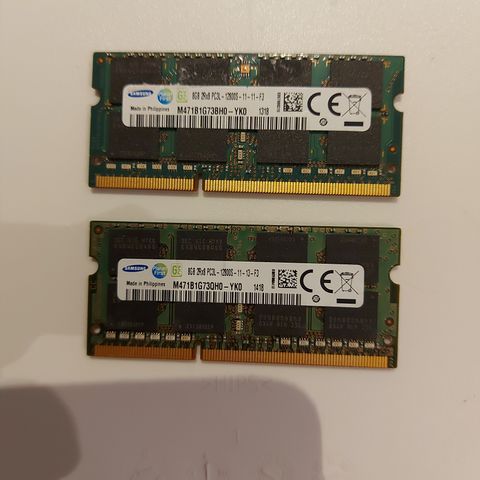 Samsung 2 x 8GB PC3L-12800S-11-12-F3 . 1600mhz , SODIMM , ram til laptop .