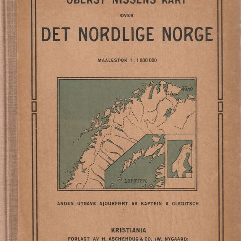 Oberst Nissens kart over Det nordlige Norge ,Kristiania 1914 ,innb