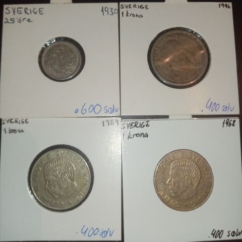 Sverige. 8 sølvmynter selges samlet (.400-.600 s) NY PRIS