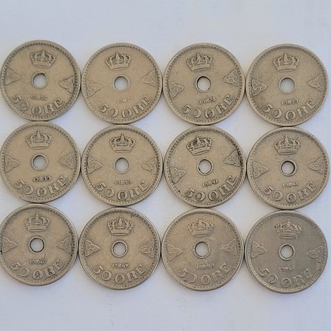 50 øre NORGE  1926, 27, 28, 29, 39, 40, 41, 45, 46, 47, 48, 49