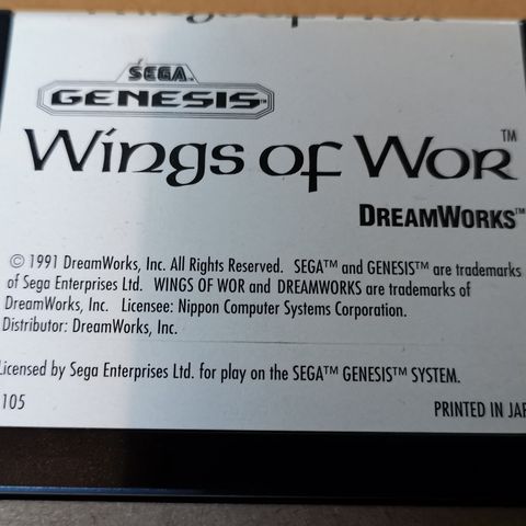 Wings Of Wor Sega Genesis Mega Drive