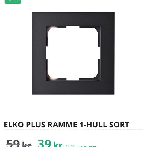 ELKO PLUS RAMME 1-HULL SORT 36stk