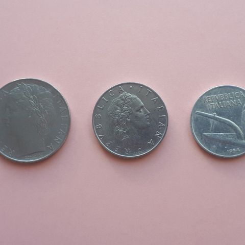 MYNTER. 5 forskjellige Lire mynter fra ITALA.