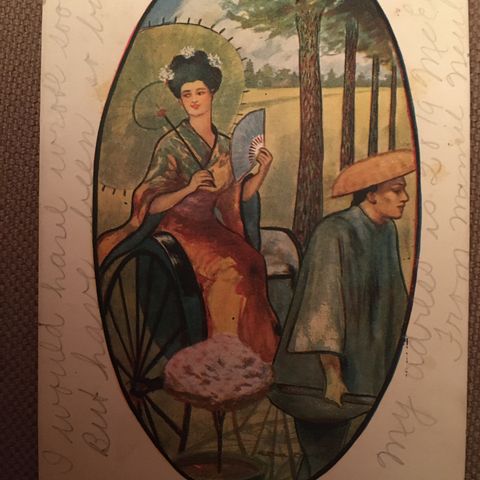 Antikk postkort 1907, brevkort «A pleasant ride».