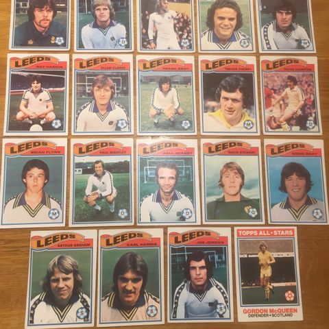 Leeds United - komplett sett 19 stk Topps 1978 fotballkort