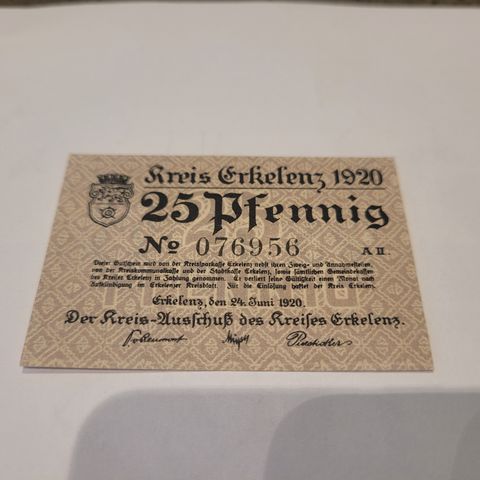 NOTGELD 25 pfennig 1920, flott eksemplar
