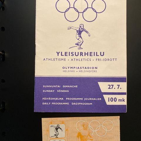 OL XV OLYMPIA HELSINKI 1952 PROGRAM OG BILET