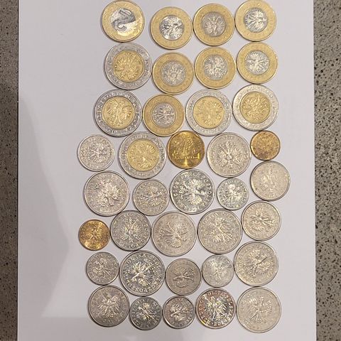 Polske mynter 37 stykk, selges samlet kr 180