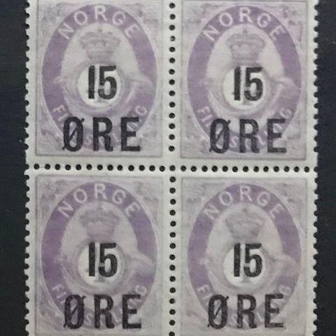 Norge frimerker postfrisk, nk 92a **, 15øre/4 skilling provisorie i 4-blokk