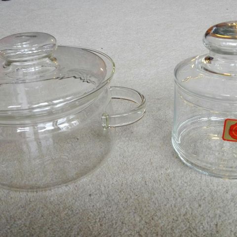 Glassgryte  Simax 1,5 liter og godteri krukke glass fra 1980 tallet
