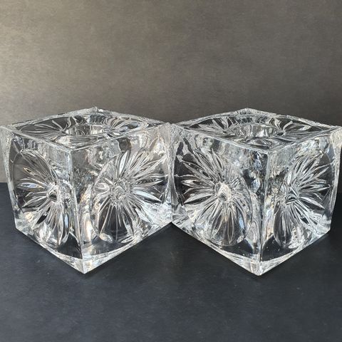 2 st. Lysestaker GLASS KUBE BLOMSTER vintage B1