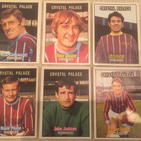 Crystal Palace - 6 stk A&BC 1970 fotballkort