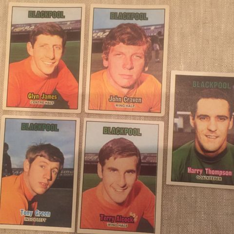 Blackpool - 5 stk A&BC 1970 fotballkort