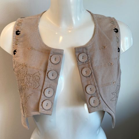 vest munte plus Simonsen Stripete beige broderi og perle dekor