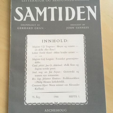 "Samtiden 1:1966". Se annonsen for innholdsoversikt.