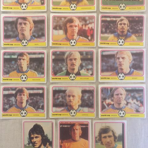 Sverige - 15 stk Fotball VM 1978 Hanna’s Monty Gum fotballkort