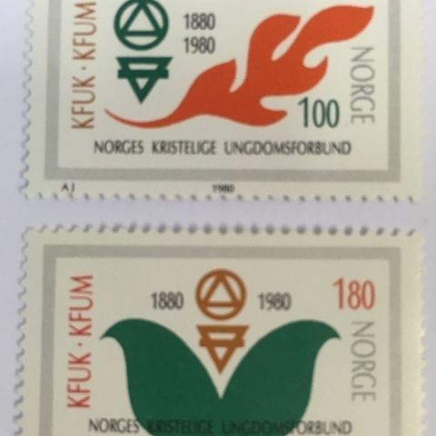 Norge 1980 Norges Kristelige Ungdomsforbund 100 år, NK 857 og NK 858. Postfrisk.