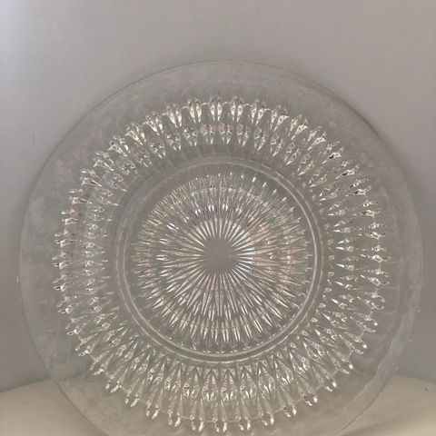 Glass fat, flott, diamant mønster, 24 cm diameter