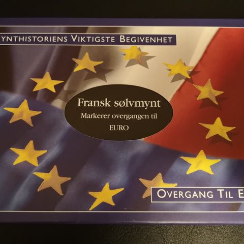 Fransk sølvmynt som markerer overgangen til Euro - 6,55957 franc