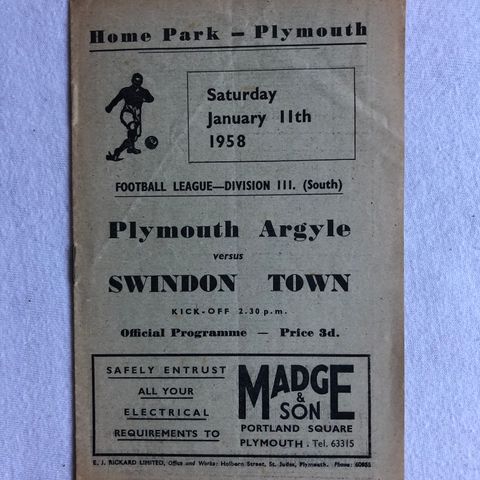 Program  Plymouth - Swindon 1958