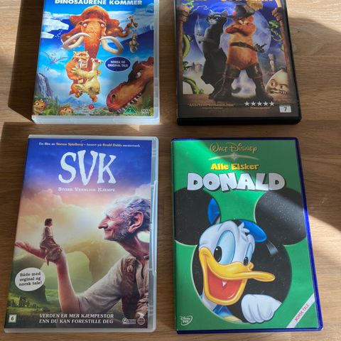 DVD-er 4 stk Donald Duck, Istid 3, SVK av Roald Dahl og Pus med støvler