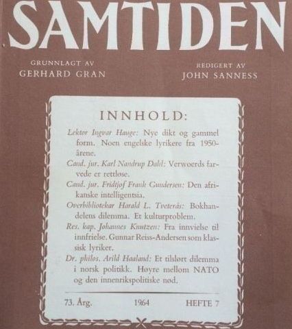 "Samtiden" 7:1964. Se annonsen for innholdsfortegnelse