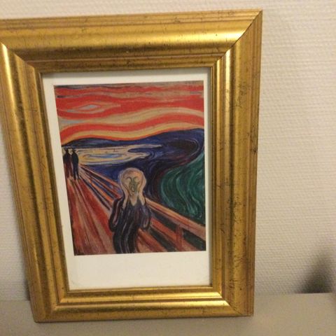 Lite bilde med gullramme. Skrik  av Edvard Munch.