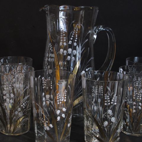 Hadeland glass, Margit mugge og 6 glass fra 1909.