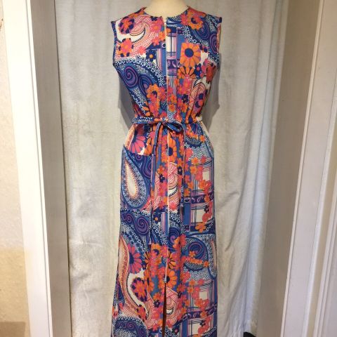 Vintage ‘Flower Power’ Maxi Kjole Original 1970s