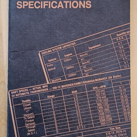 Ford Car Service Specifications 1976