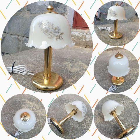 VINTAGE/RETRO BORDLAMPE "MESSING - GLASS " FANTASTISK MOTIV