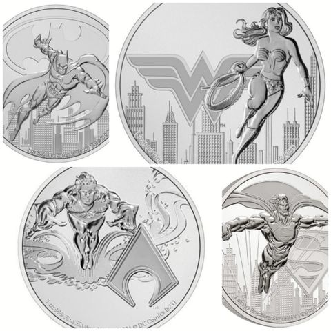 NIUE DC Comics flash, Wonder Woman, Superman. +++  999 sølv oz mynter i BU kv
