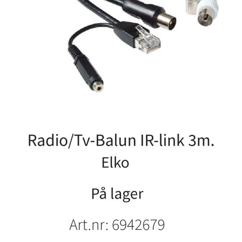 Elko link home radio/tv balun IT-Link 3 m ny selges..