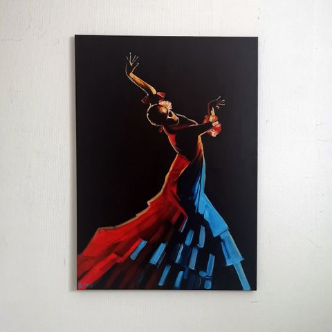 Moderne akrylmaleri av en Flamenco danser 70x50cm