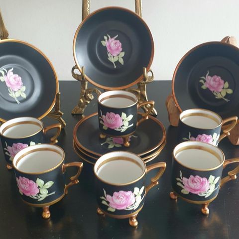 JKW Bavaria Western Germany Black Gold Rose servise