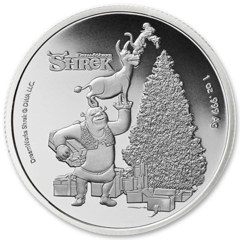 2021 1 oz Fiji Silver Shrek Christmas Coin Sølv