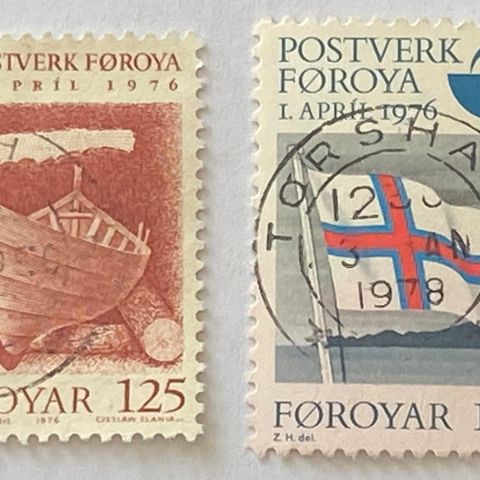 Færøyene 1976 Opprettelsen av Postverk Føroya  AFA 15 og 16 Stemplet