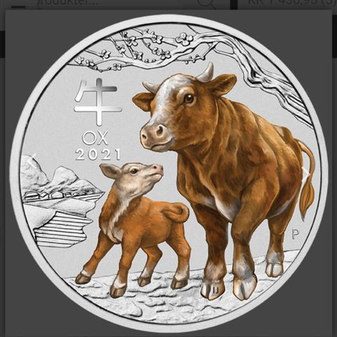 Australia 2021 Year Of The Ox Lunar, 1 oz Farget 999 Sølv